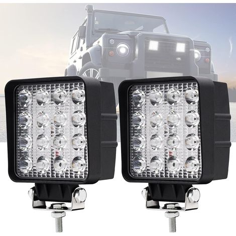Phare de Travail à LED, 2 x 48W LED Projecteur carré Phares Longue Portee IP68 Flood Lumière de recul pour Voiture Camion Tracteur SUV Bateau (1/5)