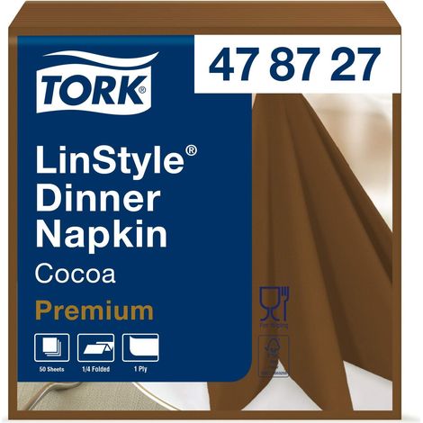 Tork 478727 LinStyle Tovagliolo Dinner marrone Premium (piegato in 4), monovelo, 12 pacchi x 50 tovaglioli (600 pz), 39 cm (lungh.) x 39 cm (largh.) (1/5)