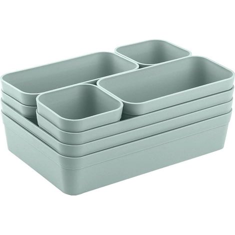 1 jeu d’organiseurs de tiroirs, boîte de rangement, système de séparation unique, réglable, pour ustensiles, espace de rangement, convient au salon, à la salle de bain, en plastique, vert pastel (1/5)