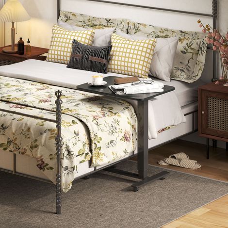 Scrivania regolabile in altezza con 4 ruote, a forma di C, 65 cm x 48 cm x 70-110 cm, nera.