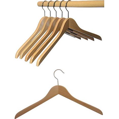 Lot de 12 cintres en bois de hêtre, laqué naturel (peinture à l'eau), bois issu de forêts durables avec EUDR, crochet en métal rotatif argenté, fabriqués en Autriche (12 pièces vernis naturel (1/5)