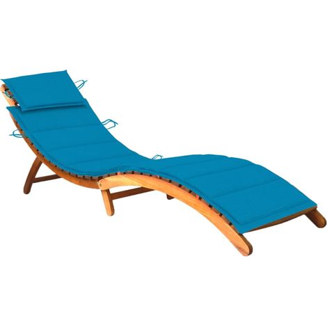 Transat chaise longue bain de soleil lit de jardin terrasse meuble d'extérieur avec coussin bois d'acacia solide (1/5)