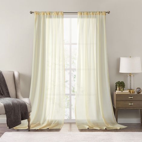 Einfarbige beige Polyester-Vorhänge – Durchscheinend und Luftig, 140 x 214 cm (55 x 84 Zoll), 2er-Set, für Wohnzimmer, Apartment oder Villa-lsw