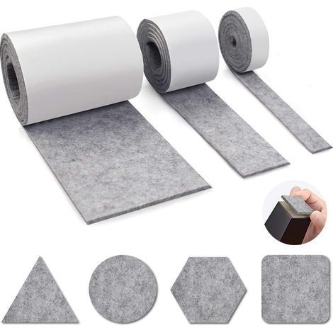 Patins de feutre auto-adhésifs, 3 rouleaux de feutre auto-adhésif pour meubles (100 cm 10 cm + 100 cm 5 cm + 100 cm 2 cm) Couper n'importe quelle forme, gris (1/5)