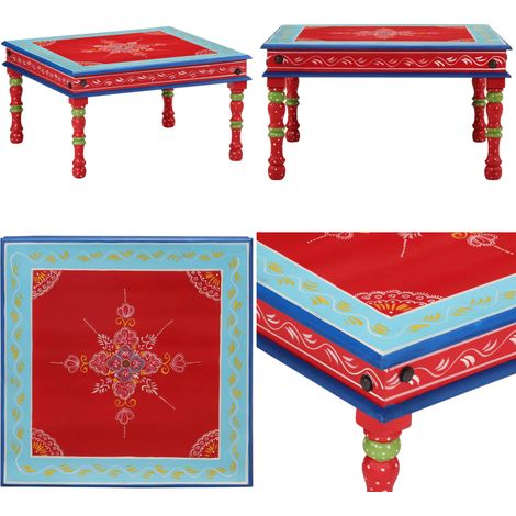 Table basse rouge bois de manguier massif peint à la main - Table Basse - Table D'appoint - Table Design - Mobilier Salon - Bois De Manguier - Home & Living (1/5)