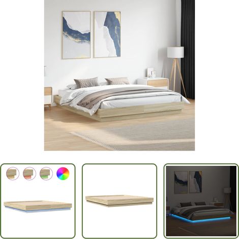 LED-Leuchten - Bettgestell mit LED Sonoma-Eiche 200x200 cm (1/5)