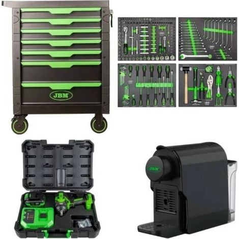 JBM SERIE497E Carrello 7 cassetti con 172 utensili e avvitatore a impulsi 1/2" 1000 Nm a batteria