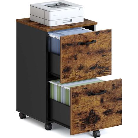 Mobiletto da ufficio con 2 cassetti su ruote 40 x 42 x 70 cm per documenti A4 e cartelle sospese stile industriale marrone 120004788
