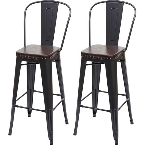 [NEUWERTIG] 2er-Set Barhocker HHG-445c, Barstuhl Küchenhocker, Metall Kunstleder Chesterfield Industriedesign Gastronomie schwarz-braun