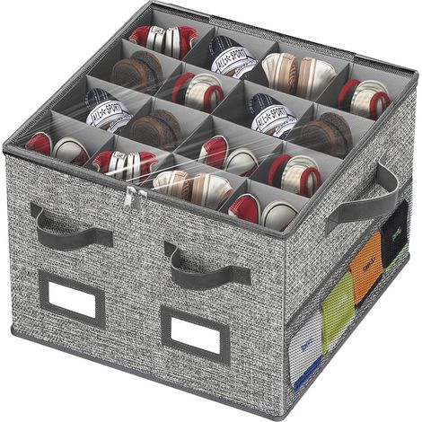 Boîte à chaussures pliable avec couvercle, 16 compartiments, fenêtre en PVC et 4 pochets en filet(53×42×32) (1/5)