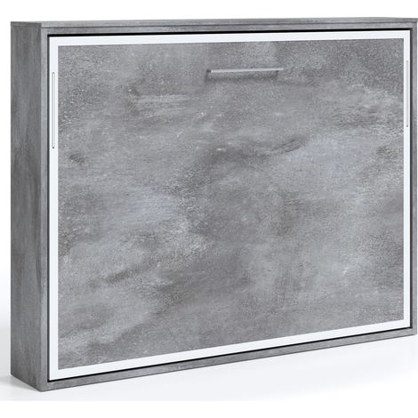 Lit escamotable horizontal 90x200 blanc Angelina-Coffrage Gris ciment-Façade Blanche (1/5)
