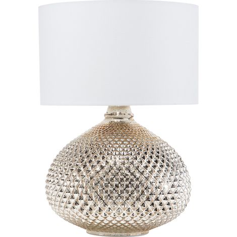 Lámpara de mesa dorada con pantalla blanca 55 cm base de vidrio de brillo intenso estilo glamour Madon (1/5)