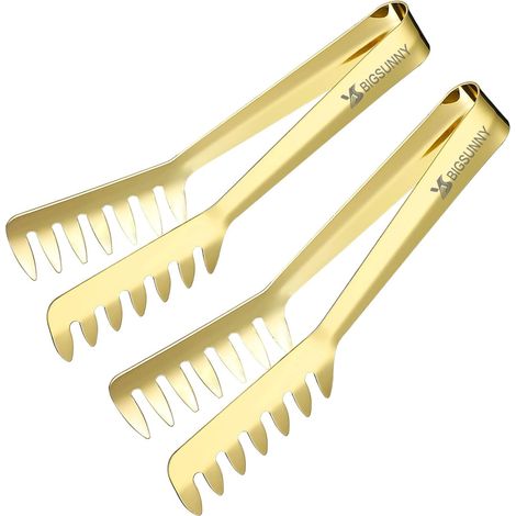 Lot de 2 Pinces à pâtes, Acier inoxydable, Dents longues, Poignée flexible, Cuisine et buffet (1/5)