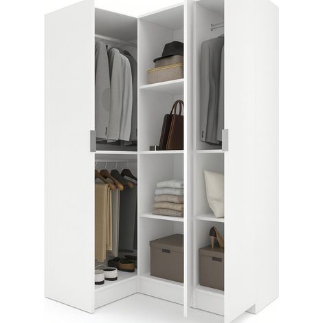 Dmora - Guardaroba 3 ante Australia, Mobile angolare per camera da letto, Armadio appendiabiti ad angolo, 133x91h184 cm, Bianco