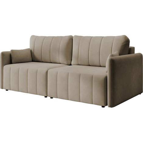 Selsey Pierra – 3-Sitzer Schlafsofa in Samt mit schwarzen Beinen, Beige