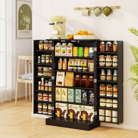 Armoire de Garde-Manger 104 CM de Haut Armoire de Rangement de Cuisine avec Portes & Étagères Réglables Kit Anti-Basculement Noir (1/2)