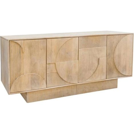 Buffet ORINO 170 cm in legno di mango marrone chiaro – 4 porte con facciate scolpite (1/5)