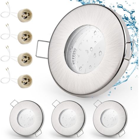 4x Spot LED Encastrable IP65 Cadre Avec Douille GU10, Spots de plafond en Fer Nickel brossé, Rond plat Spots Salle de bain spot cadre d'encastrement 68mm pour extérieur- intérie (1/5)
