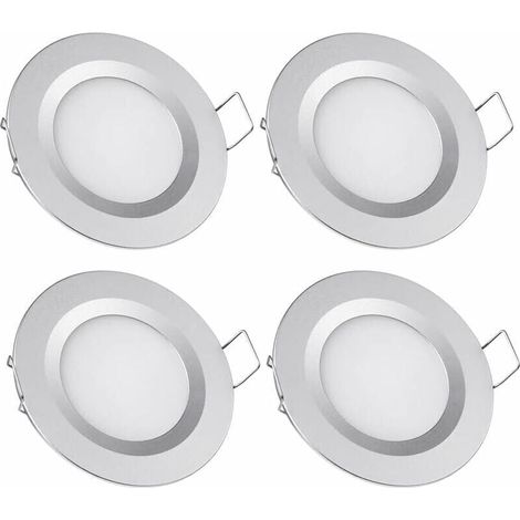 4 x Spot LED encastrable 12V 3W 6400K, diamètre 58-65mm, plafonnier étanche pour camping-car, bateau, caravane, van, yacht, couleur blanc froid, finition argentée (1/5)