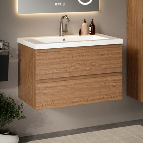 Badezimmermöbel Sova – 80 cm – Warm eiche – Weißes Waschbecken (1/4)