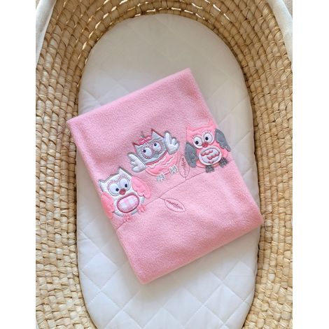 Coperta in pile per neonati - Bigi Zibi & Adele Owls - rosa chiaro (1/4)