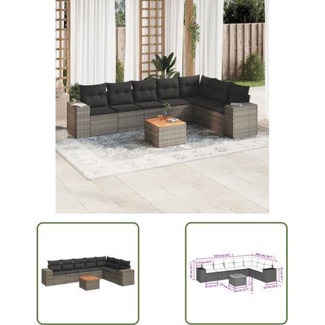 The Living Store 8-tlg. Garten-Sofagarnitur mit Kissen Grau Poly Rattan - Gartenmöbel Set - Esstisch - Lounge Möbel - Outdoor Furniture - Rattan Gartenmöbel (1/3)