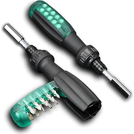 Tournevis à cliquet avec embout magnétique, 10 en 1, petite poche, vert, 1 pièce (1/5)