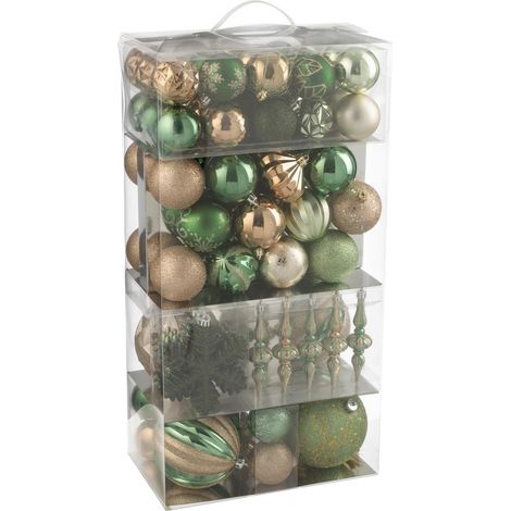 Lot de 80 Boules de Noël "Night" 58cm Vert & Écru (1/2)