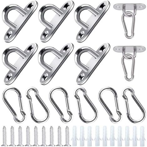 12 Pieces Stainless Steel Eye Plate Anchor Plate Carabiner Eyelet Stainless Steel Ceiling Hook with Screws and Expansion Tube for Swing Hooks Hammocks Awnings Boat Deck Accessories (1/5)