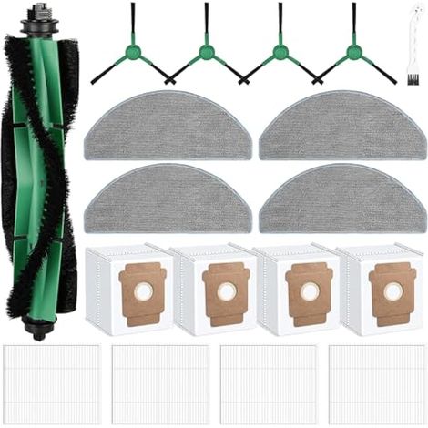 18 accesorios compatibles para las aspiradoras iRobot Roomba Combo 2 Essential/iRobot Roomba 105 Combo: 1 cepillo giratorio, 4 filtros, 4 mopas, 4 cepillos laterales, 4 bolsas para el polvo, 1 cepillo