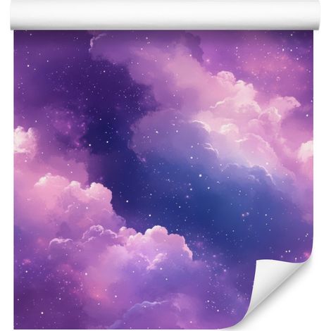 Papier peint aquarelle galaxie violet, bleu et rose poudré 50x1000 cm (1/5)