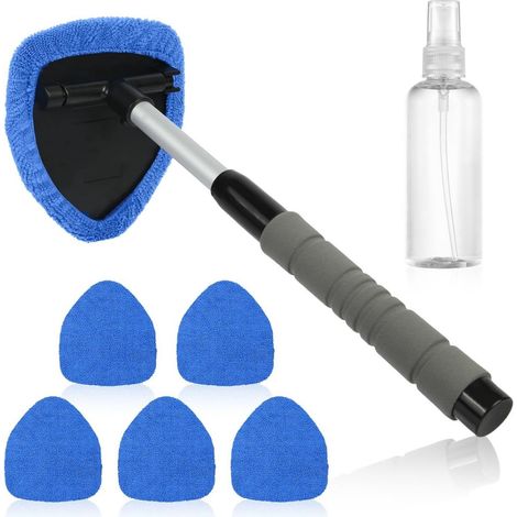 Kit Nettoyage Vitres - Manche Télescopique 180° Pivotant - Pour Vitres Auto et Maison - 5 Plaques Microfibre + 1 Flacon Pulvérisateur (1/5)