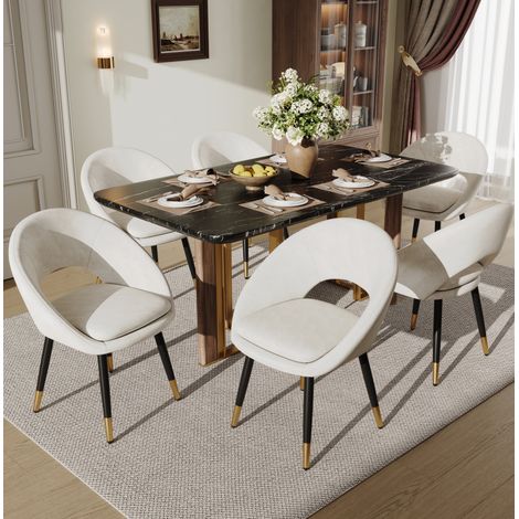 Lote de 6 sillas de comedor en terciopelo beige (1/5)