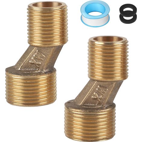 Lot de 2 S-Raccord G1/2 à G3/4, Raccord Excentré Mitigeur Bain Douche Réglable 125-165mm, Raccord de Tuyau en Laiton Excentré, Accessoires de Connexion de Tube D'eau, Bras Pivotant d'Adaptateur (1/5)