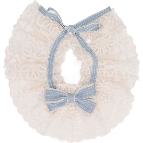 Collier pour chat avec bavette en dentelle brodée fleurie, noeud décoratif, ajustable, bleu taille M, accessoire mignon pour chaton. (1/5)