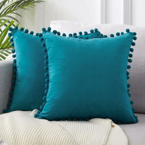 Lot de 2 Housse Coussin 45x45 Bleu Canard Canape Decoratif Housse de Coussin Velours Doux Decoration Salon Chambre Aesthetic Maison Scandinave avec Fermeture Eclair (1/5)