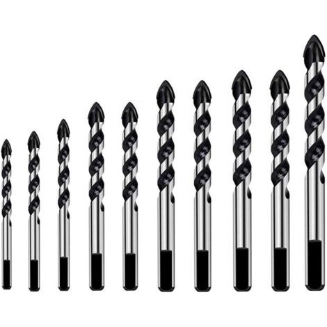 Sollbry 10 pieces Foret de Maçonnerie，Forets Pour Carrelage Verre, Foret Multi-matériaux Triangle Porcelaine Forage Métalliques Pour Carrelage Verre Marbre Miroir Bois(3，4，5，6，6，8，8，10，10，12 mm)