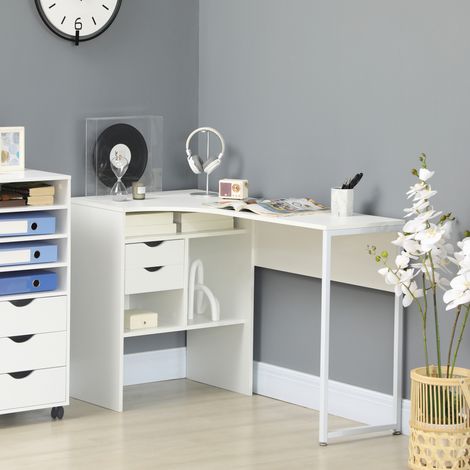 Bureau d'angle. bureau informatique avec 2 tiroirs et 3 compartiments ouverts. 120 x 60 x 74 cm. blanc (1/5)