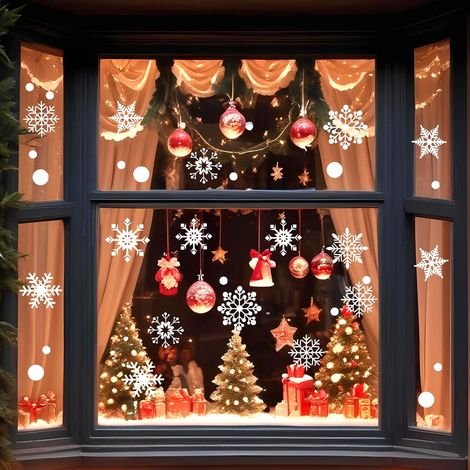 Set of 480 Christmas snowflake stickers, for glass windows and smooth surfaces, reusable, waterproof, white, home decor, Christmas, snowflake (1/5)
