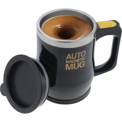 Tasse Magnétique Automatique 400ml Magnetic String Mug Double LayerCafé Agitation Tasse de Mélange, Cocktail électrique Shaker en Acier Inoxydable for Travel Office (Noir ) (1/5)