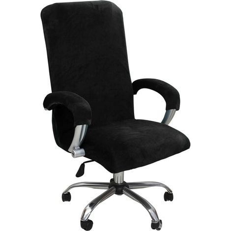 Housse de Chaise de Bureau avec Accoudoir Peluche Velours Couleur Unie,Housse pour Chaise Tissu élastique Amovible et Résistante pour Fauteuil de Bureau Rotatif Chaise,Noir(XL) (1/5)
