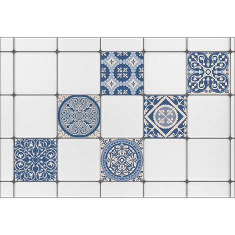 Sticker Carrelage Autocollant 15x15 cm x6, Décoratif Ciment, Bleu et Beige, Adhésif pour Murs et Sols. (1/3)