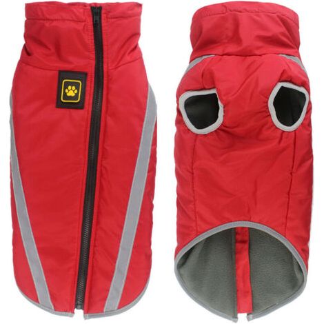 Manteau Imperméable pour Chien Veste Chaude d'hiver Vêtements de Chiot Coupe-Vent Gilet Réfléchissant pour Taille Petit Moyen Grand Chiens - Doublure en Polaire, avec Trou pour Harnais, Rouge(3