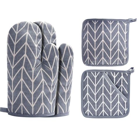 Ofenhandschuhe und Grillhandschuhe aus Baumwolle – Hergestellt aus recycelter Baumwolle, mit Silikon gefüllt, rutschfeste Kochhandschuhe, geeignet zum Kochen, Backen und Grillen (4-teiliges Set, grau)