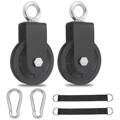Poulie pour Cable 90 MM avec Sangle de Suspension et Mousqueton de Fitness de Levage Câble Métallique Corde, Charge 160 kg (1/5)