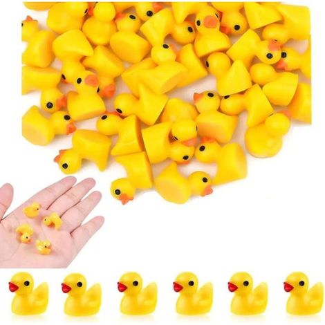 Dekorativ - 100 Mini-Enten aus Kunstharz für Bastelarbeiten - Gelbe Gartendekoration - Für Aquarien und Miniaturgärten