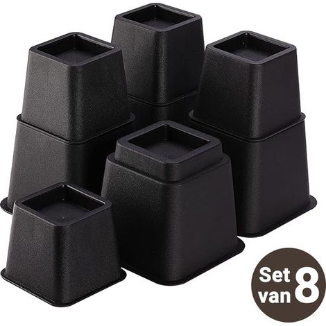 Set de 4 rehausseurs de meubles – Noir – 8, 13, 21 cm – 600 kg – Lit, table – Réglables (1/5)