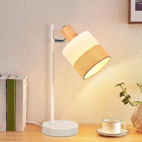 GBLY Tischlampe Wohnzimmer Nachttischlampe Vintage Holz E14 Stoff Rustikal Retro Drehbar Mit Kabel Für Arbeitszimmer Schlafzimmer Ohne Leuchtmittel