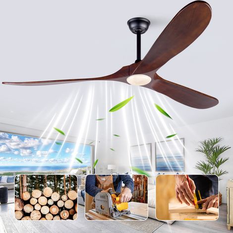 Ventilatore a soffitto 70 pollici, 3 pale in legno massello, luci LED regolabili, motore DC silenzioso, noce nero (1/5)
