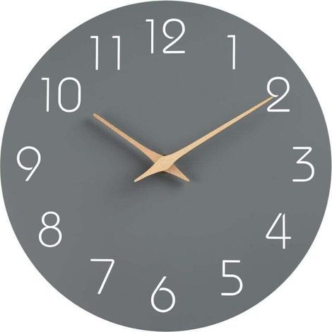 Horloge murale silencieuse et sans tic-tac, décorative pour cuisine, chambre à coucher, salle de bain, bureau, salon, fonctionne à piles – 25,4 cm, bois, moderne et simple (gris) (1/5)